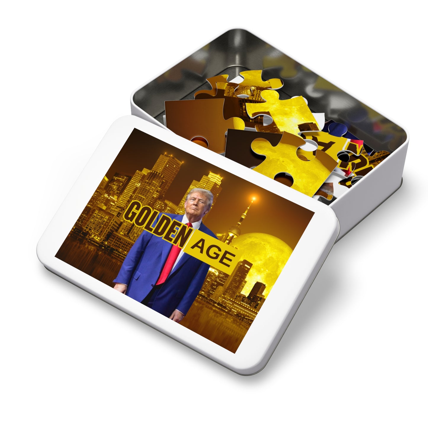 Trump's Golden Age Jigsaw Puzzle with Tin