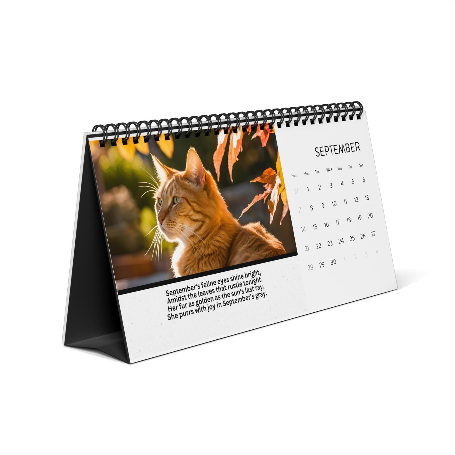 Cat Poetry Month-by-Month Desktop Calendar (2025 grid)