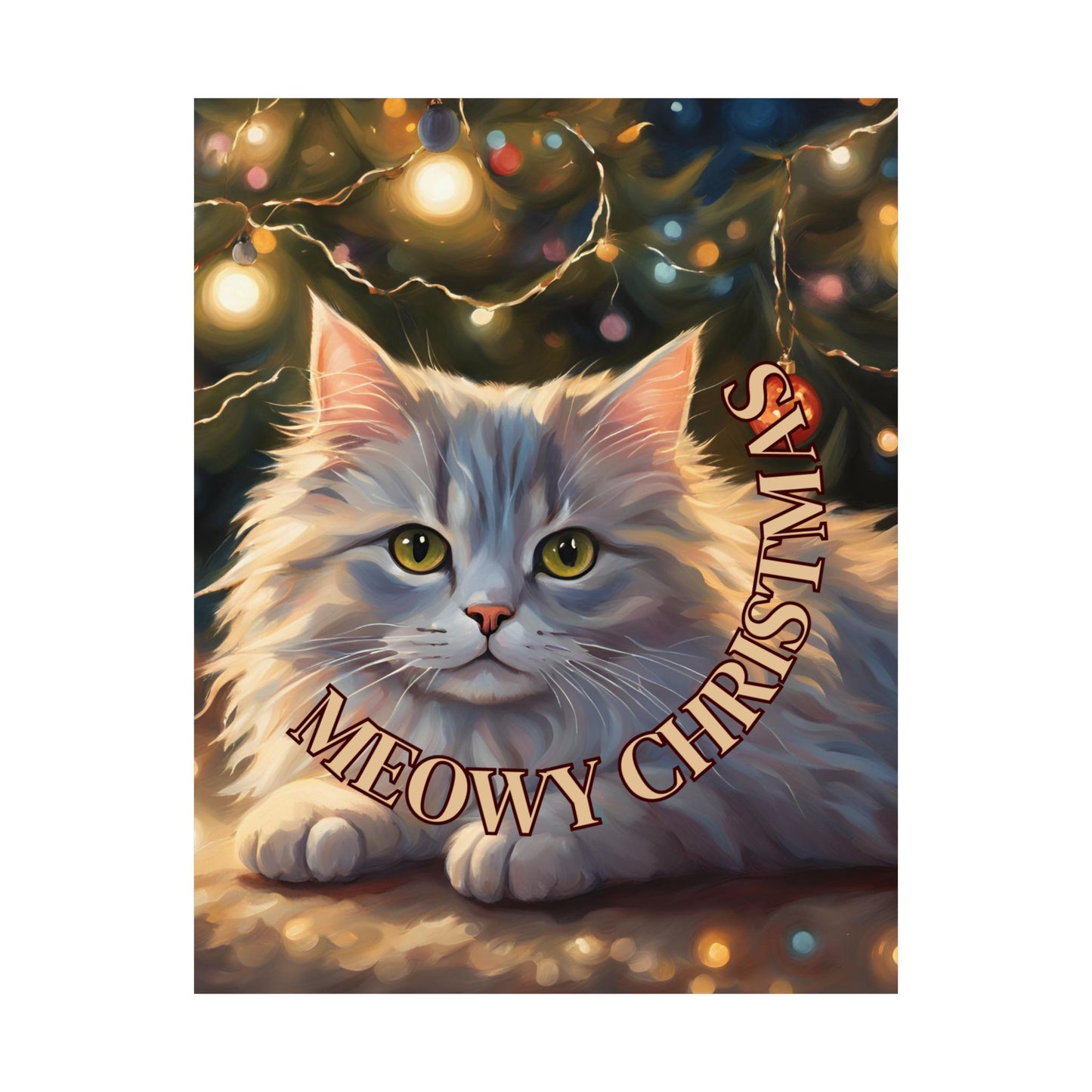 White Meowy Christmas Kitty Matte Vertical Posters