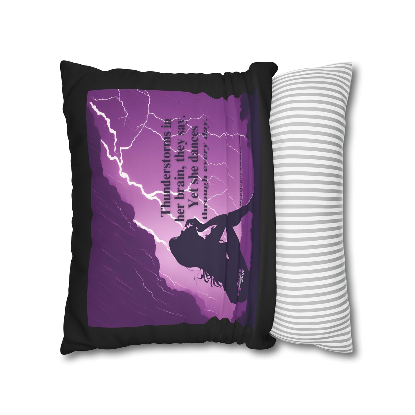 Empowerment Faux Suede Pillowcase - 'Thunderstorms in Her Brain' Design for Epilepsy Awareness