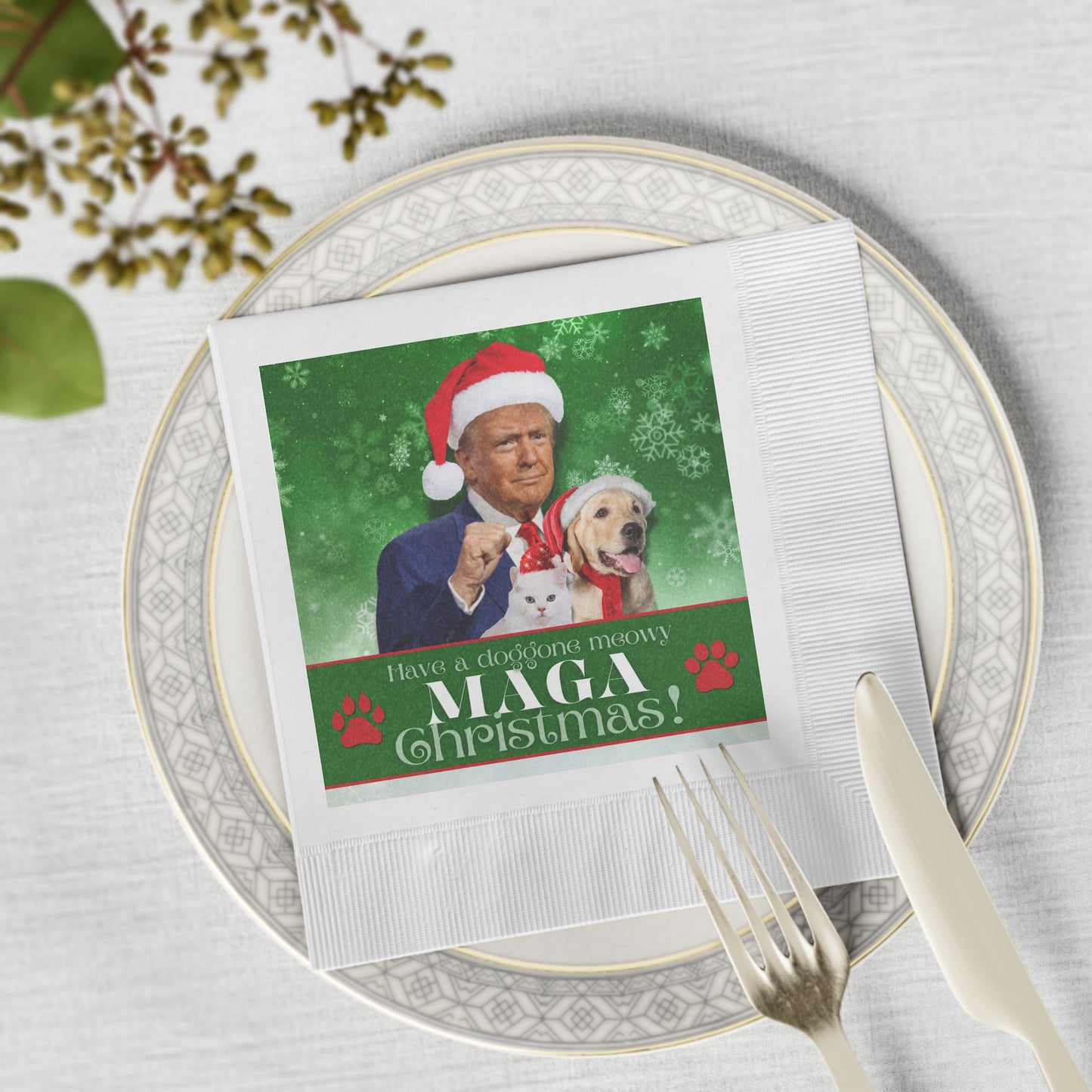 MAGA Christmas White Coined Napkins