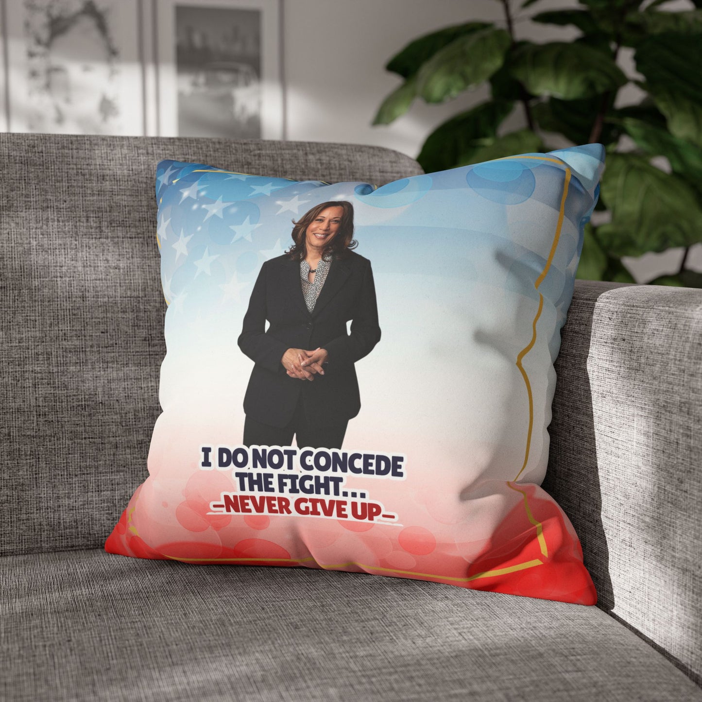 Kamala Faux Suede Pillowcase - 'Never Give Up'