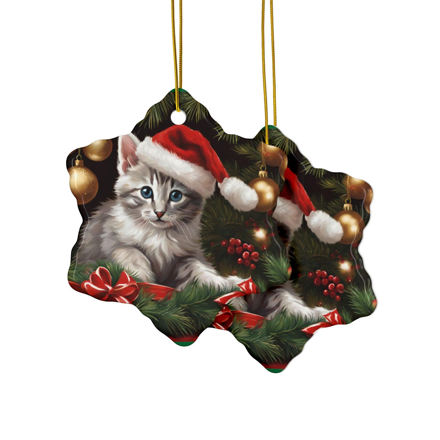 Christmas Kitten Ceramic Ornaments, 2-Side Print, (1pc, 3pcs, 5pcs, 10pcs)