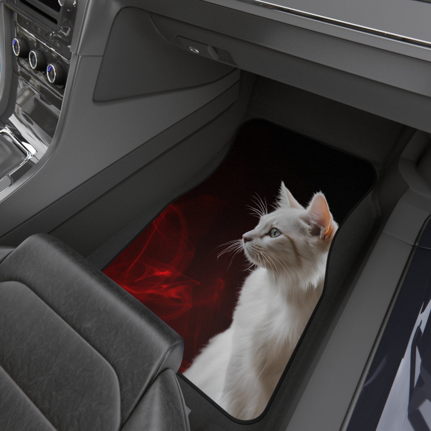 Elegant White Cat Car Mats - Set of 4 - Stylish Auto Accessories for Pet Lovers