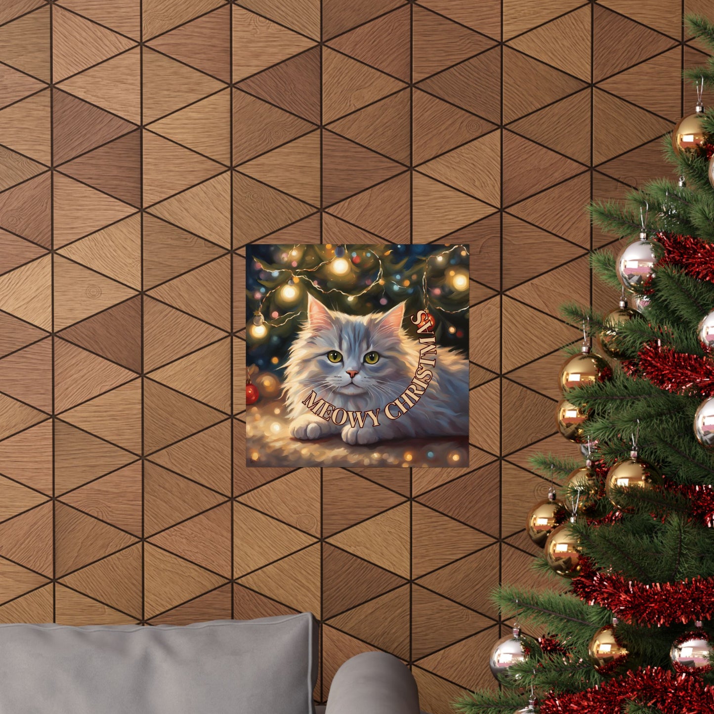 White Meowy Christmas Kitty Matte Vertical Posters