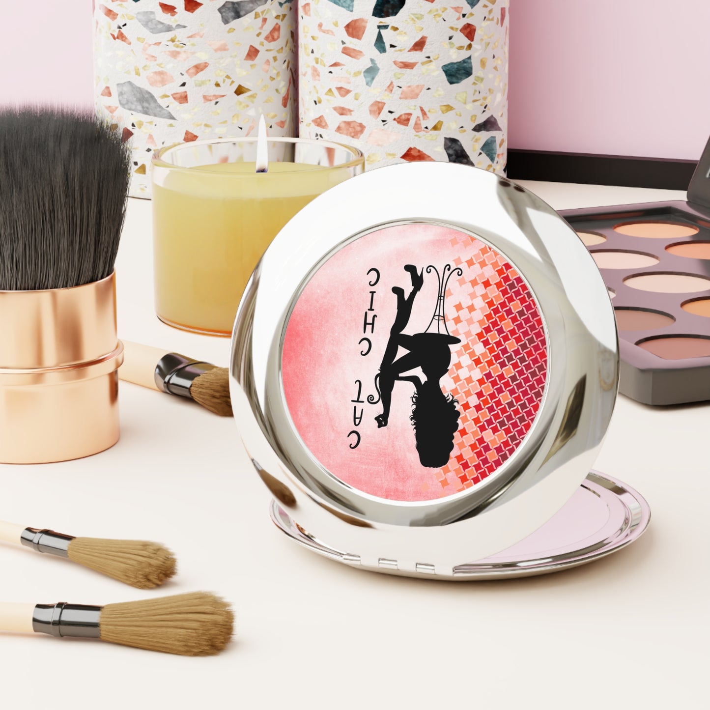 Cat Chic Compact Travel Mirror