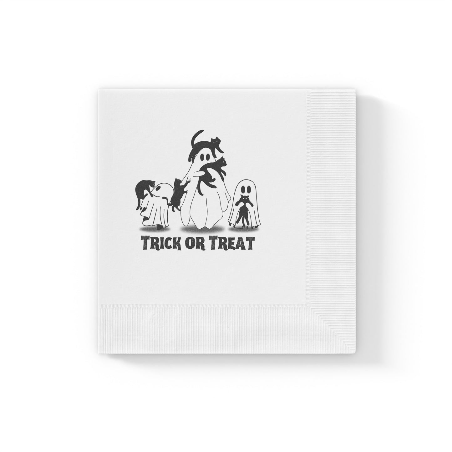 Kitty Trick or Treat White Coined Napkins