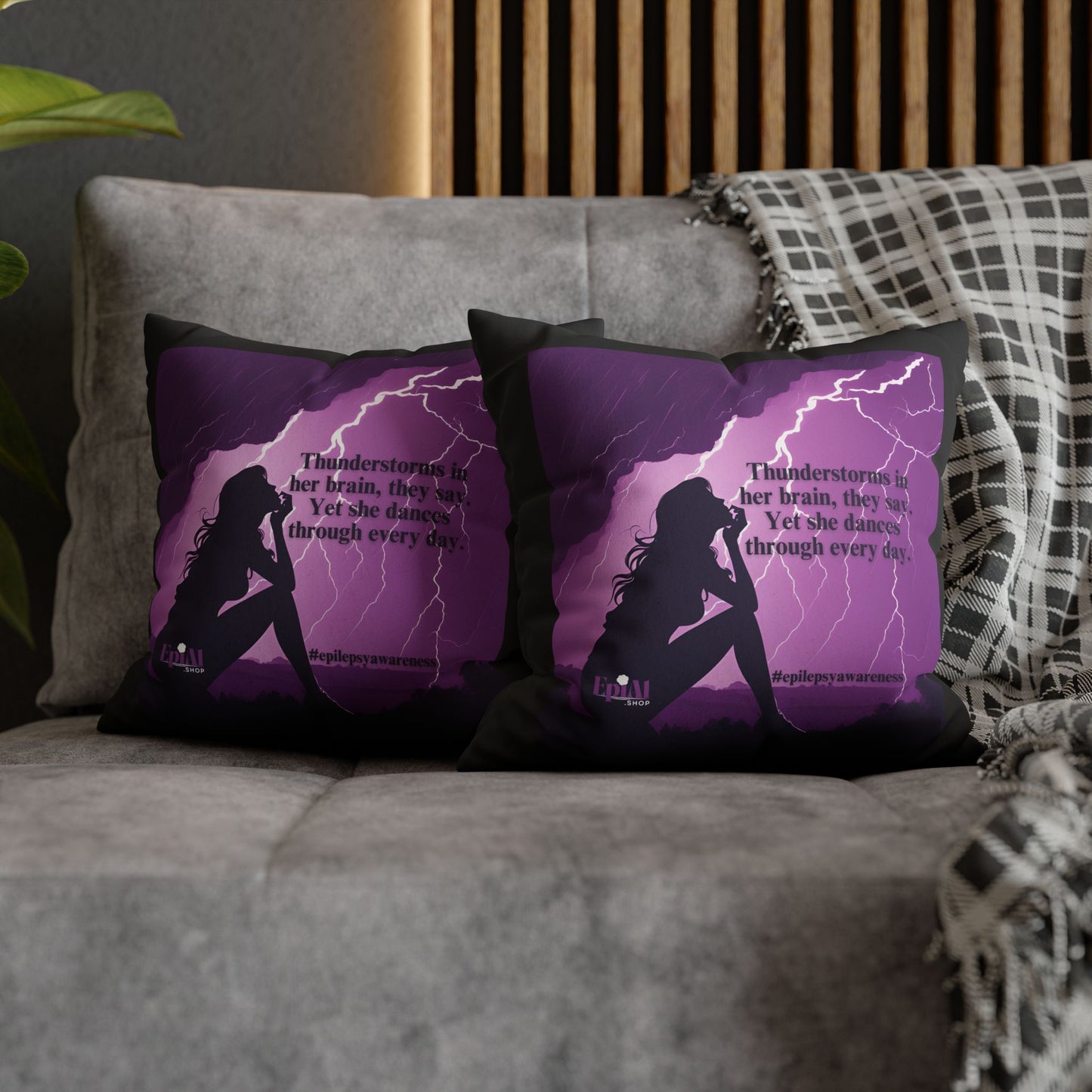 Empowerment Faux Suede Pillowcase - 'Thunderstorms in Her Brain' Design for Epilepsy Awareness