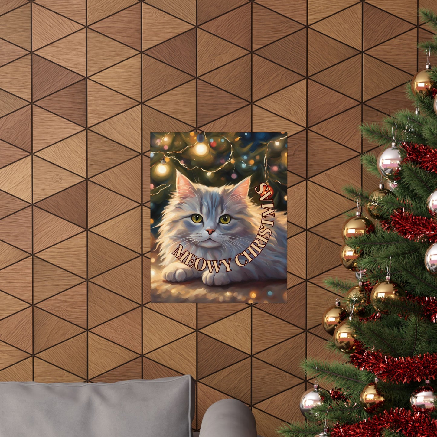 White Meowy Christmas Kitty Matte Vertical Posters