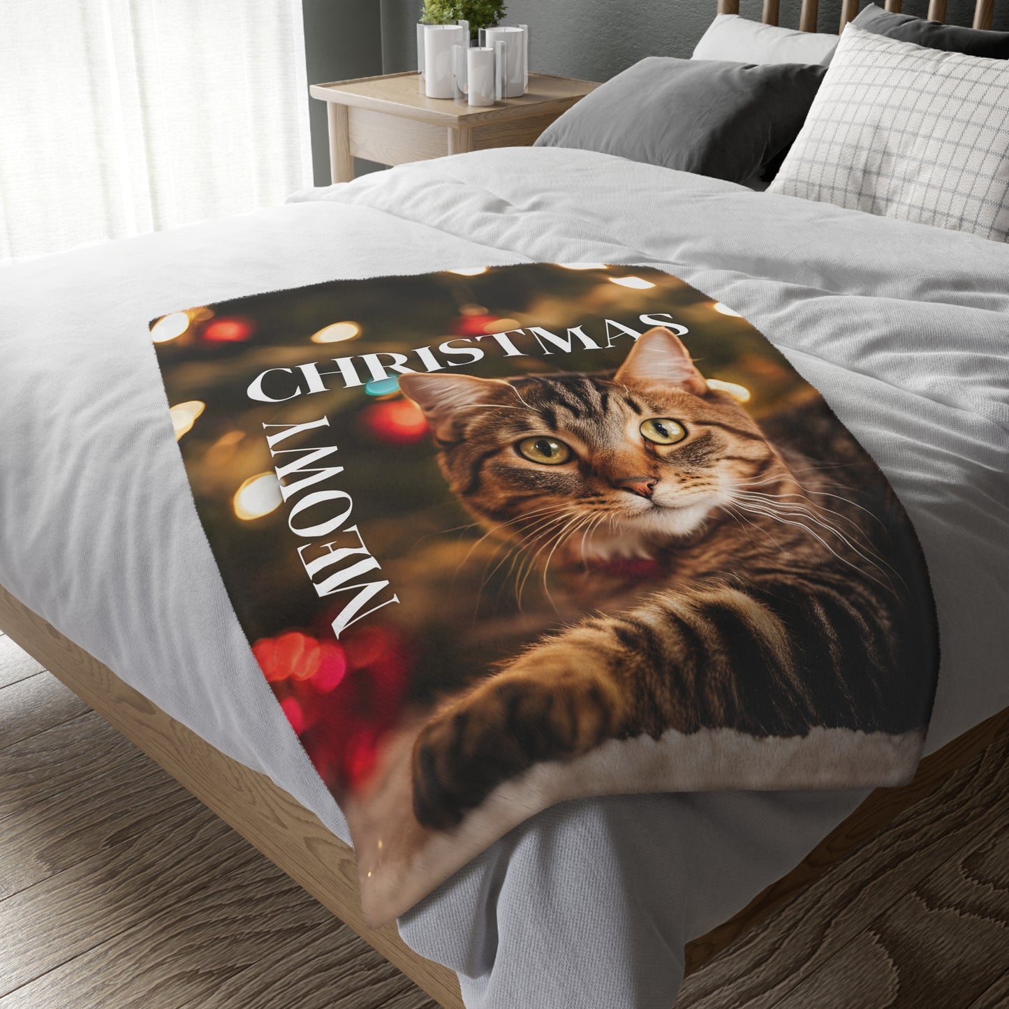 Meowy Christmas Velveteen Microfiber Blanket (Two-sided print)