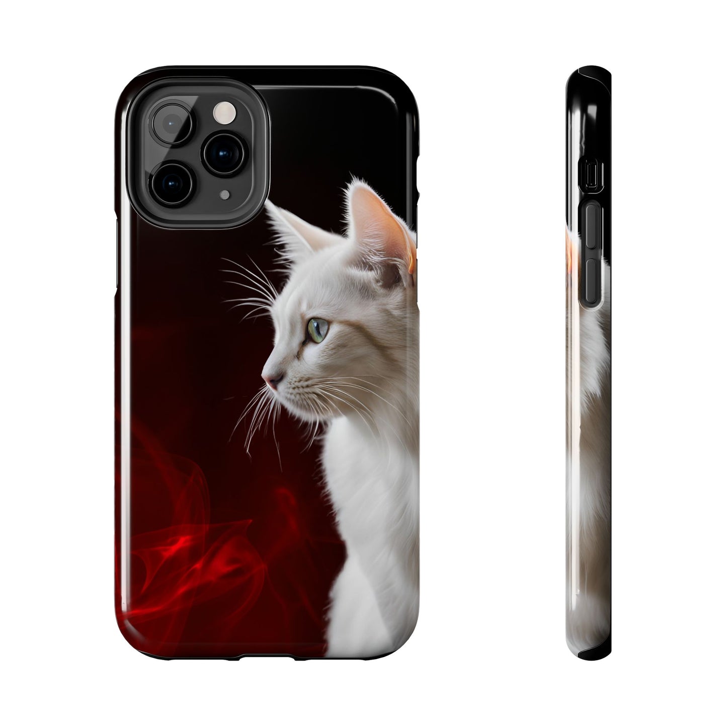 Stylish Tough Phone Case with White Cat Portrait - Perfect for Cat Lovers!