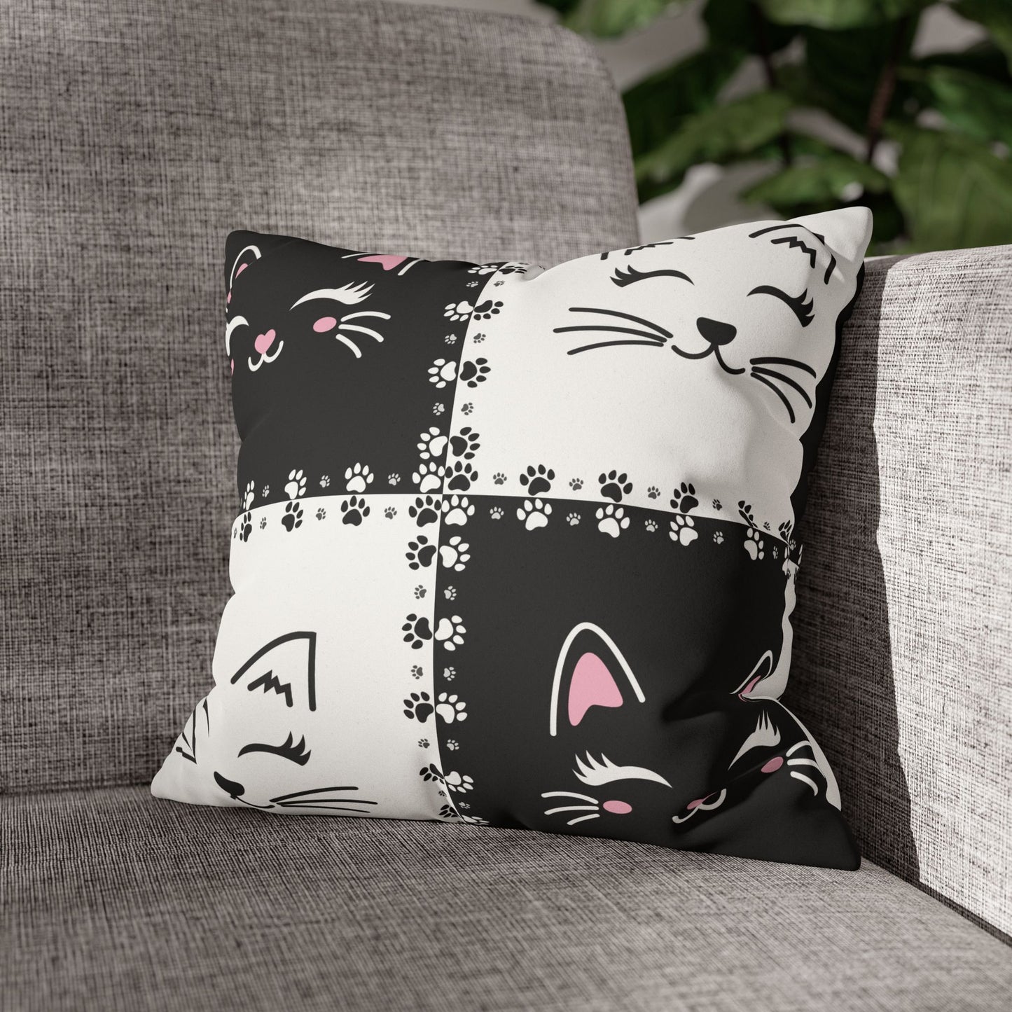 Cute Cat Faux Suede Pillowcase - Decorative Cushion Cover for Cat Lovers