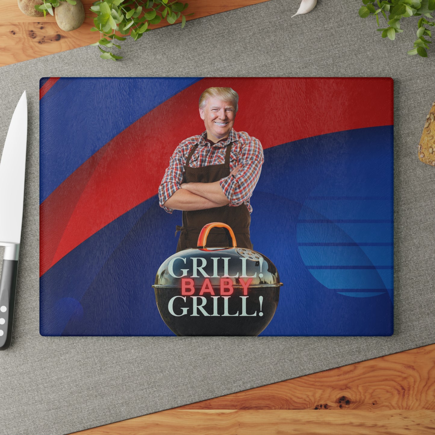 Trump Grill Baby Grill Glass Cutting Board