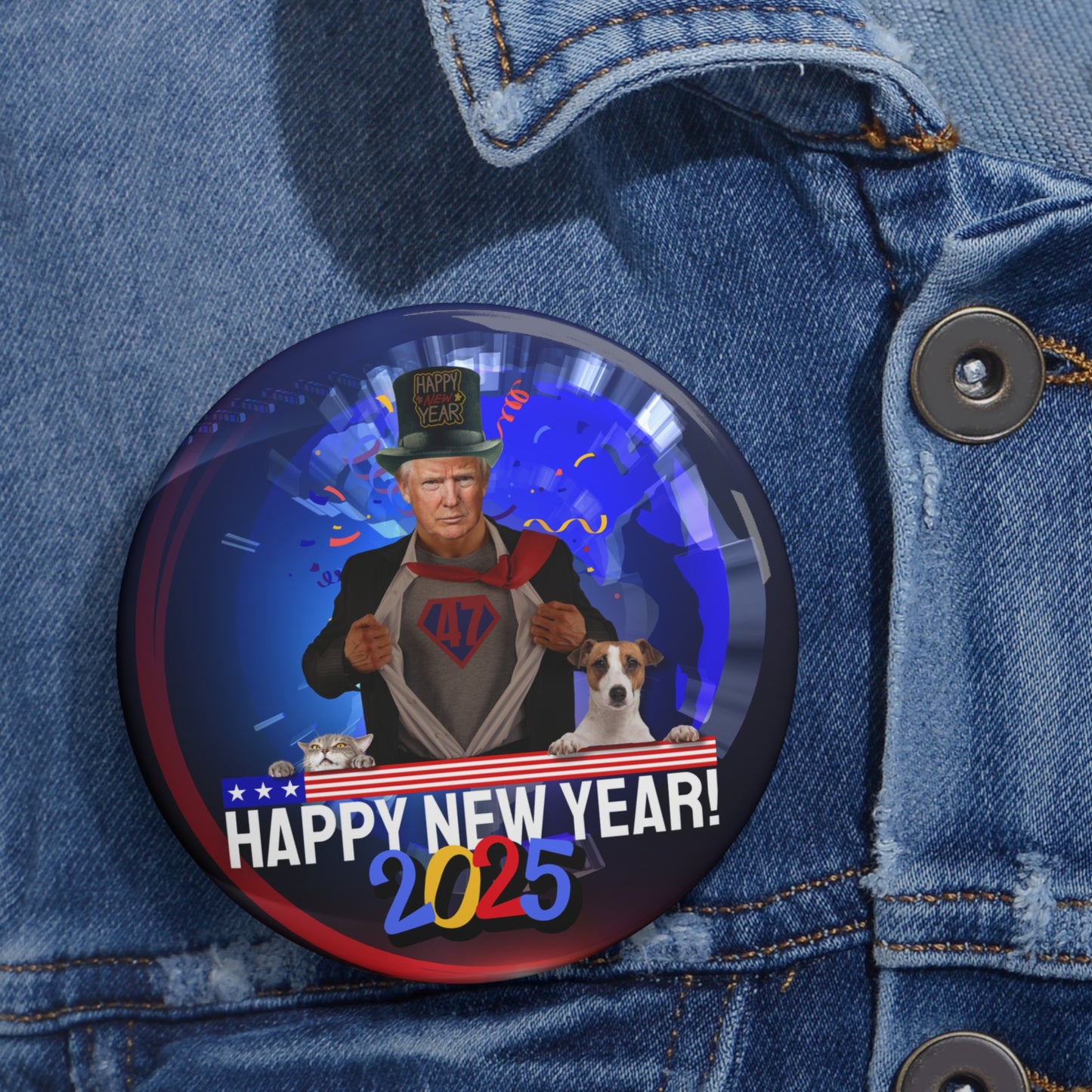 Trump Happy New Year 2025 Pin Buttons