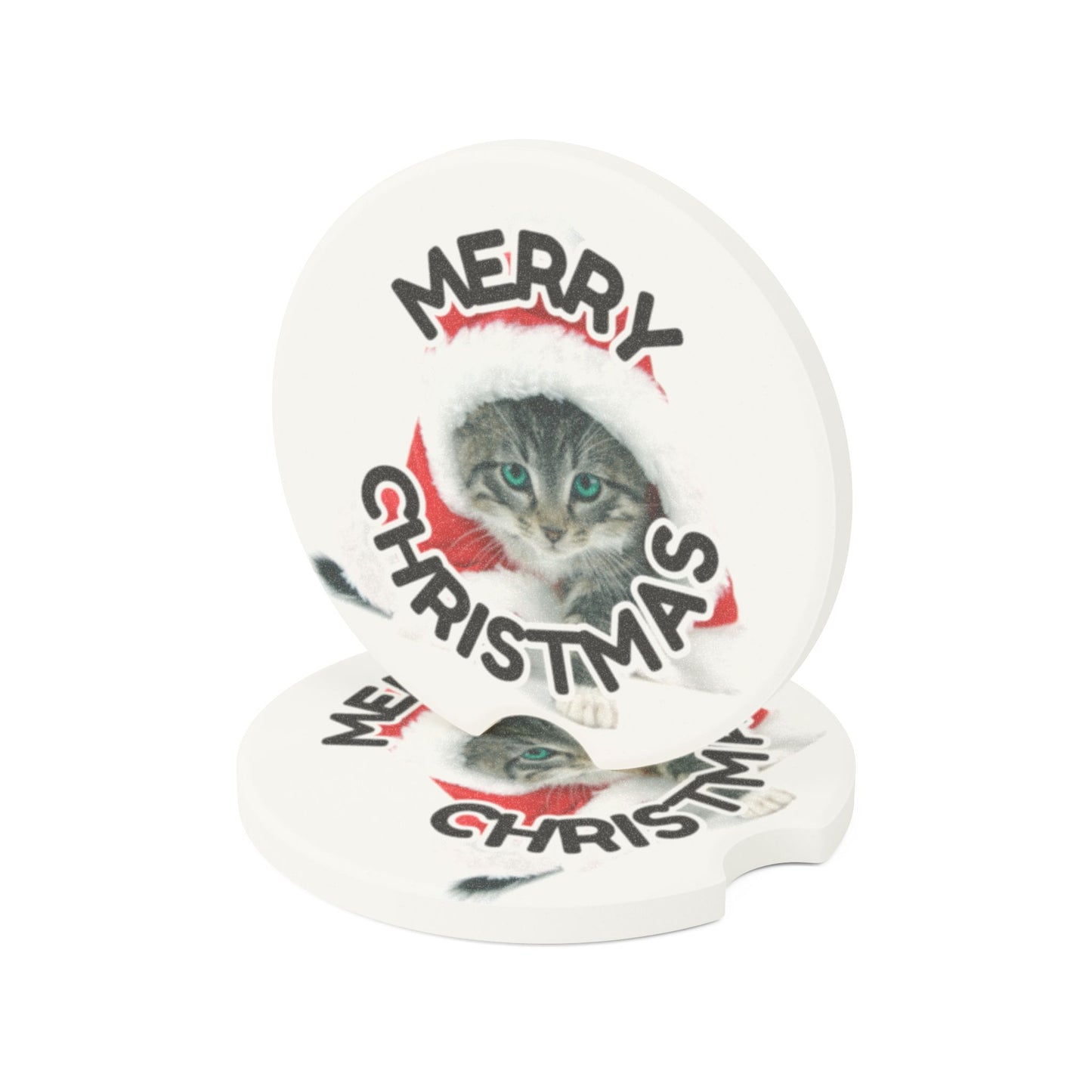 Merry Christmas Kitty Soapstone Car Coaster