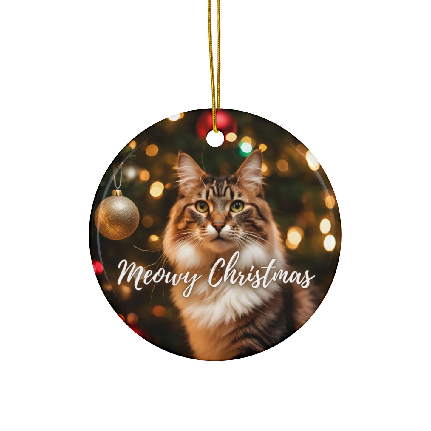 Meowy Christmas Ceramic Ornaments, 2-Side Print