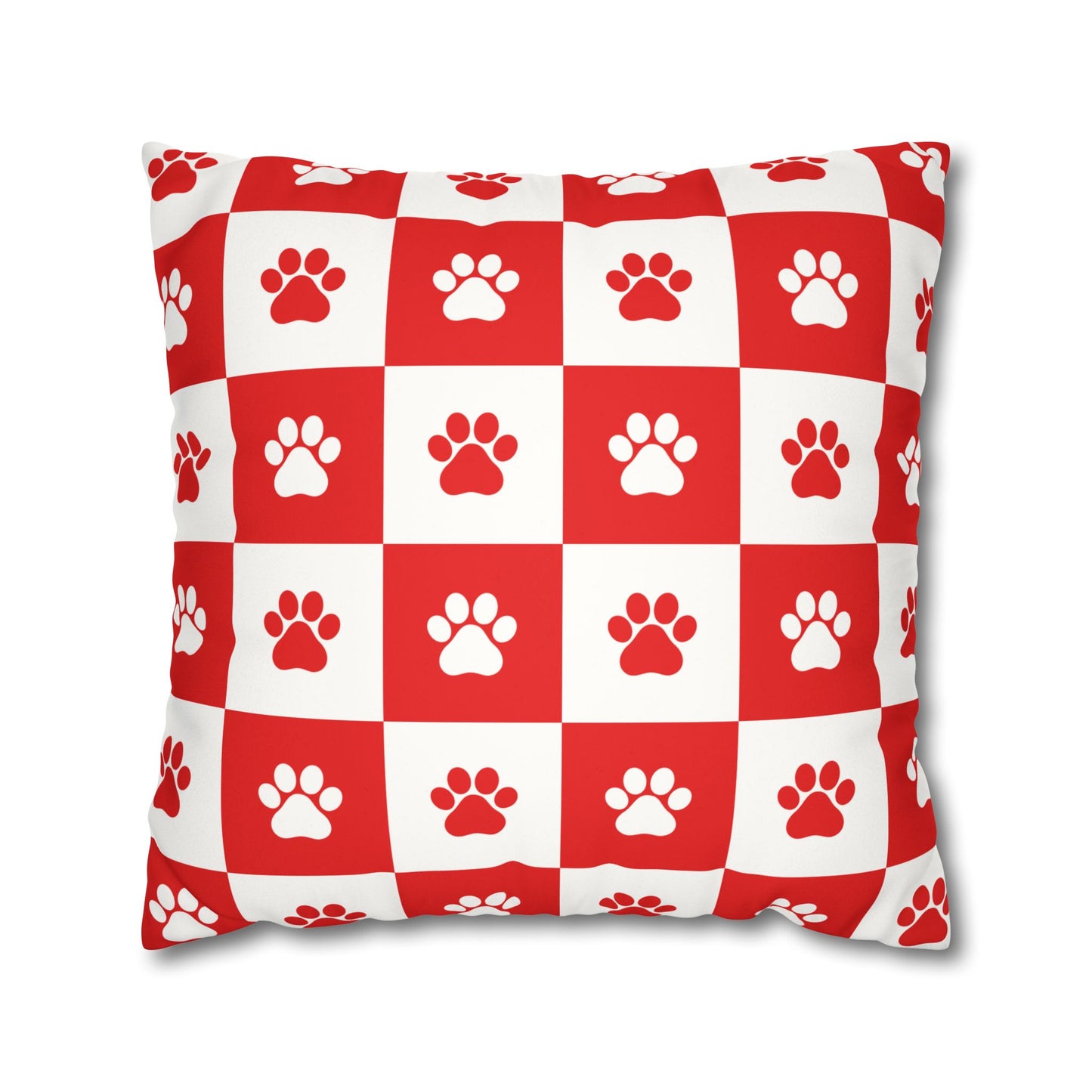 Red Paw Print Faux Suede Pillowcase - Cozy Home Decor for Pet Lovers