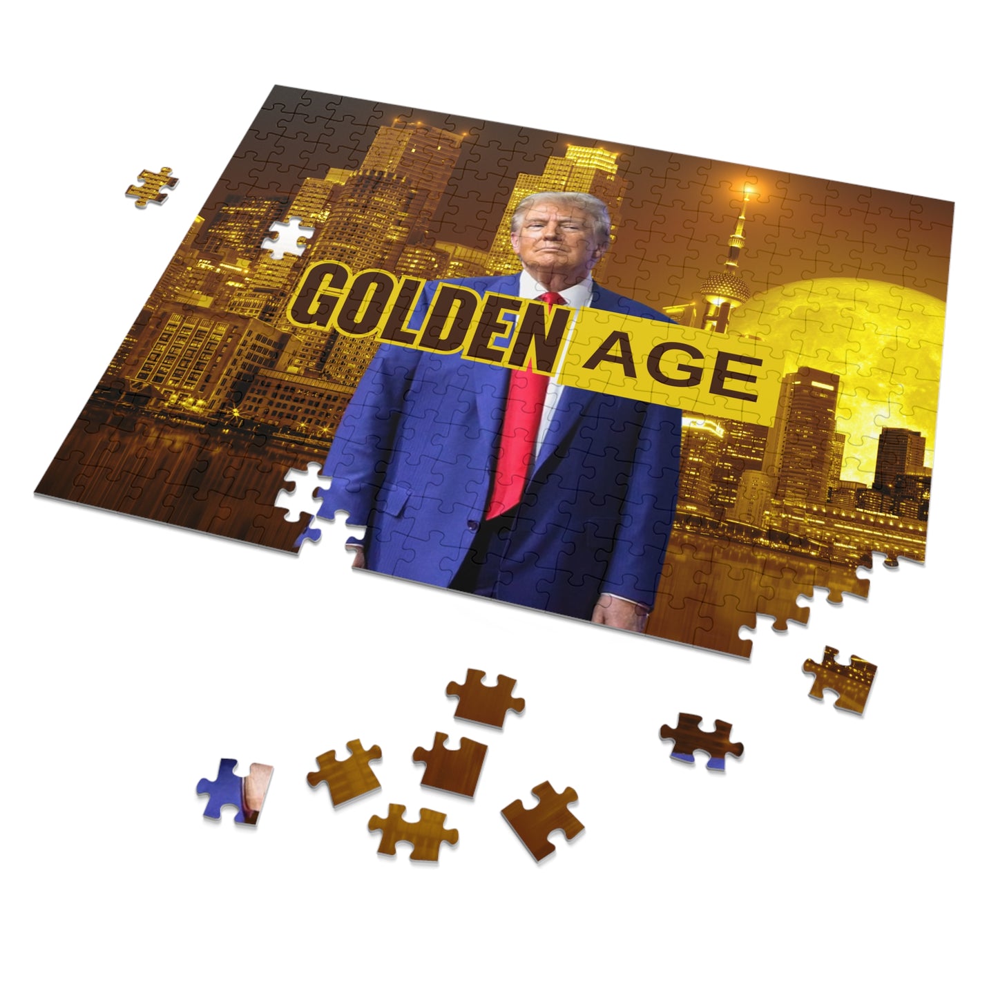 Trump's Golden Age Jigsaw Puzzle with Tin