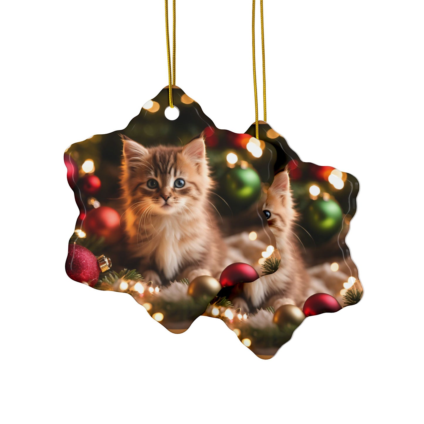 Cute Kitten Christmas Ceramic Ornaments, 2-Side Print, (1pc, 3pcs, 5pcs, 10pcs)