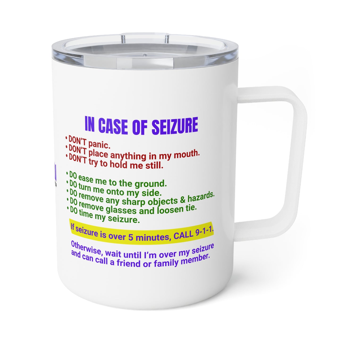 Seizure First Aid Insulated Coffee Mug, 10oz