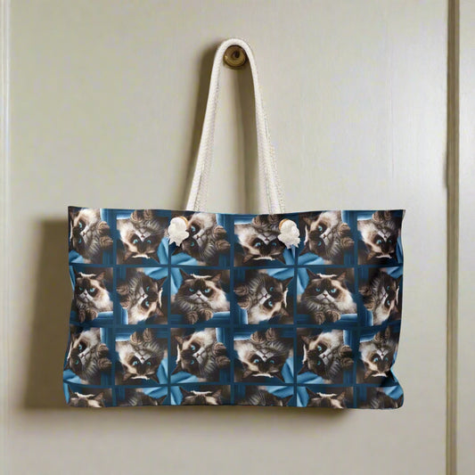 Grumpy Cat Print Weekender Bag for Cat Lovers Printify