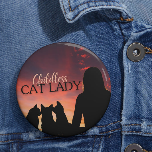 Meditating Childless Cat Lady Pin Buttons