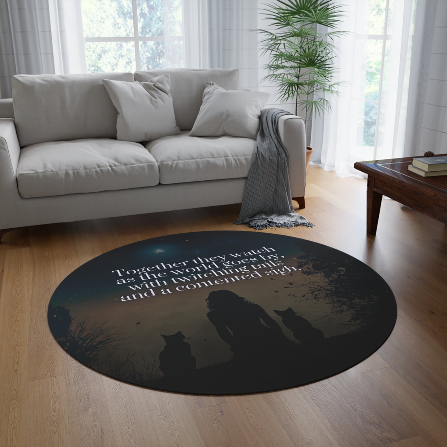 Cozy Round Rug with Inspirational Cat-Themed Design