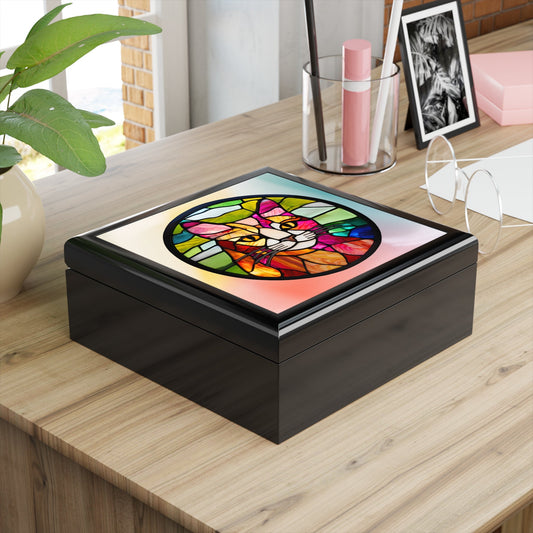 Stained Glass Cat Jewelry Box - Colorful Pet-Themed Keepsake Printify