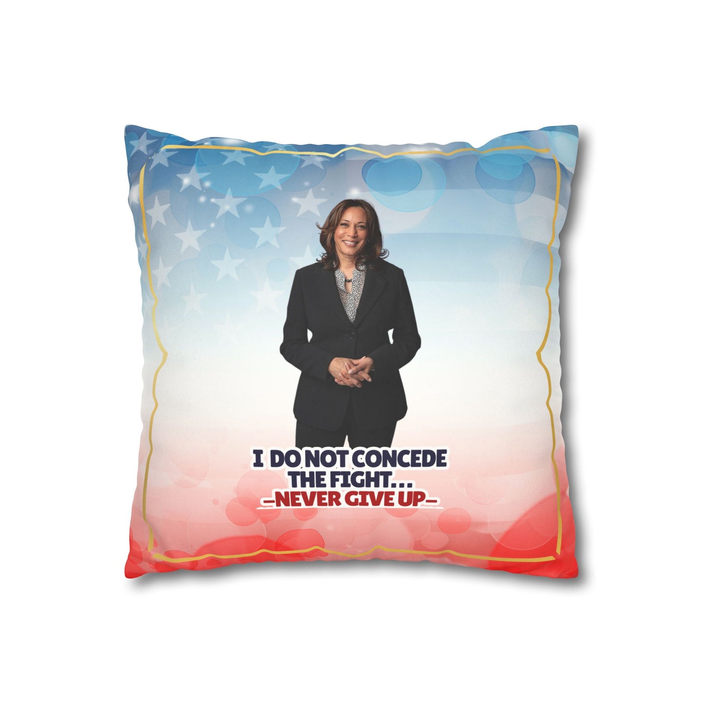 Kamala Faux Suede Pillowcase - 'Never Give Up'