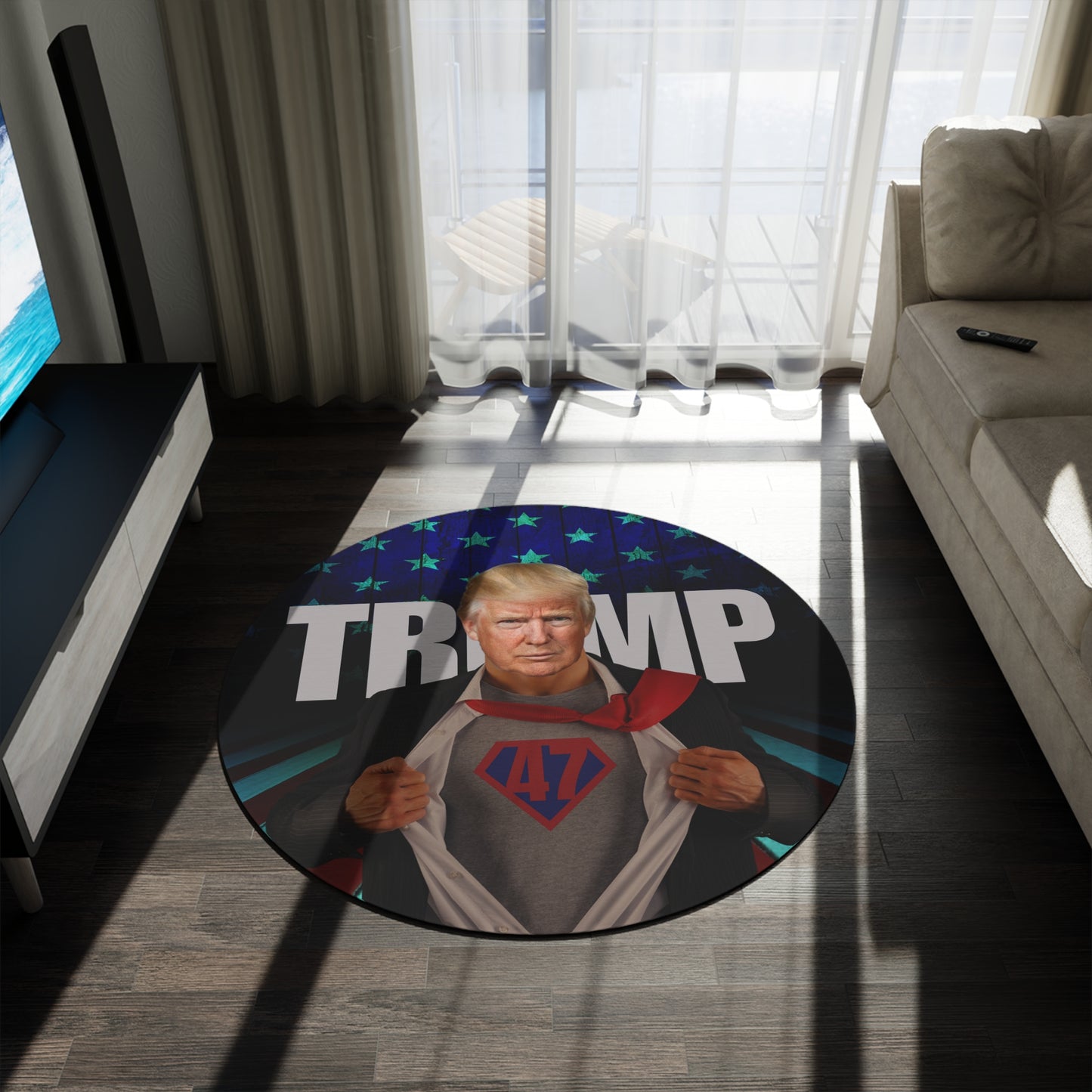 Trump Superhero Round Rug - Patriotic Home Decor