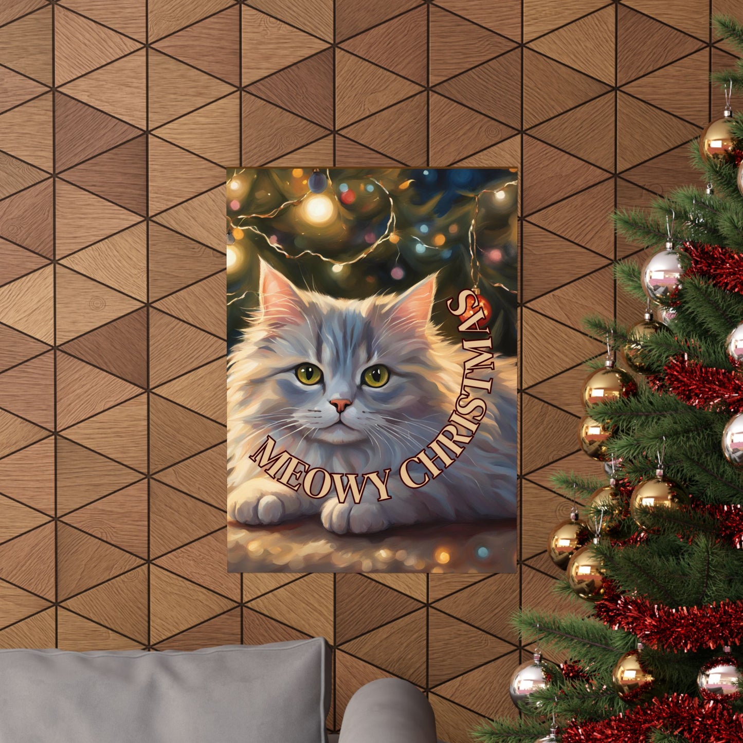 White Meowy Christmas Kitty Matte Vertical Posters