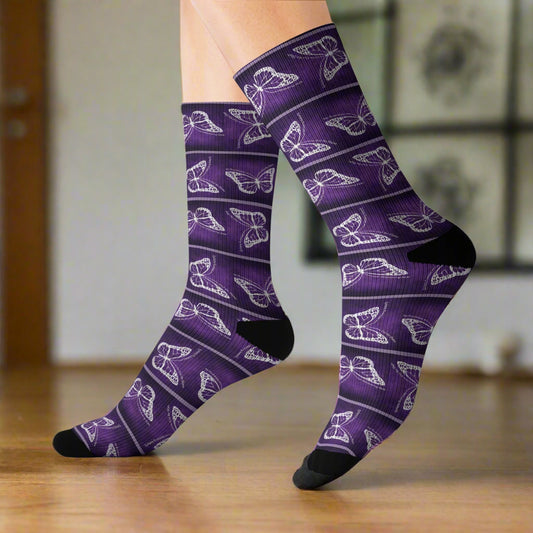 Purple Butterfly Pattern Sublimation Socks