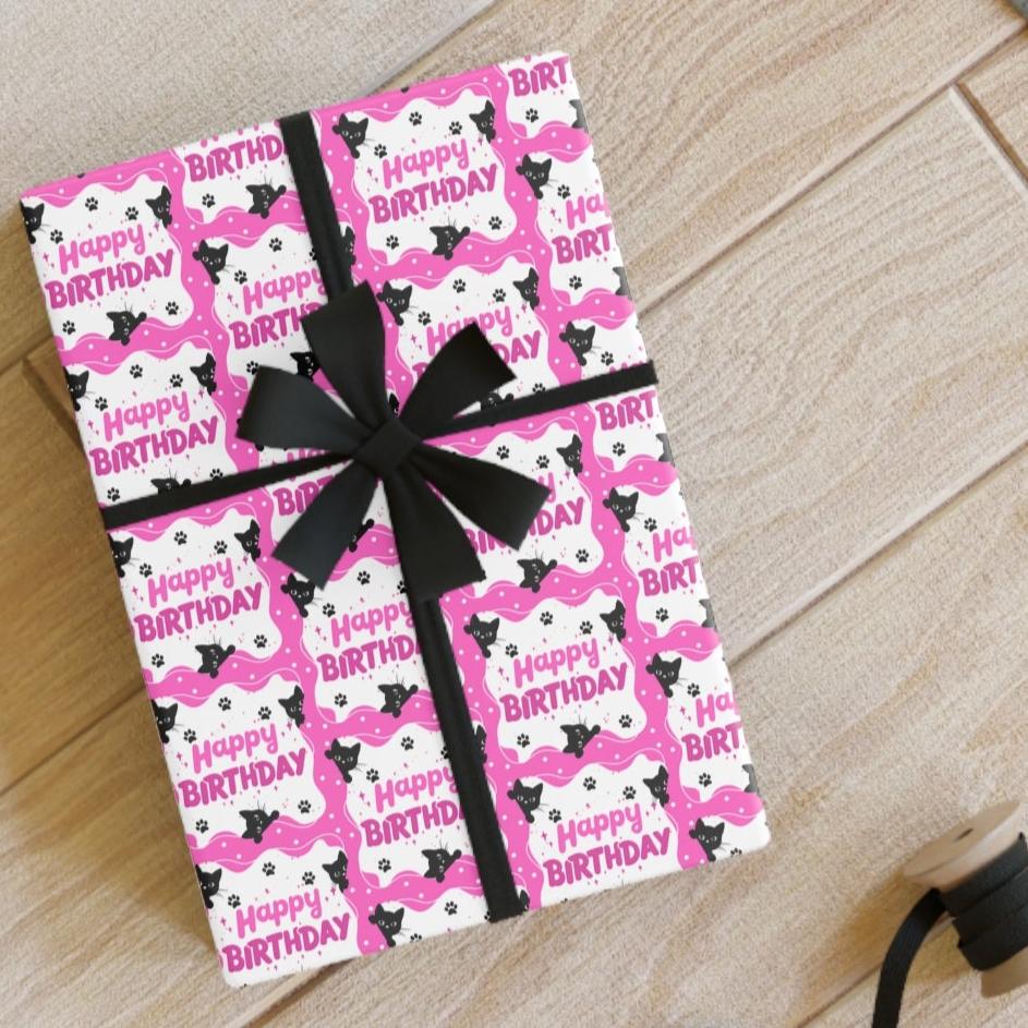 Pink Peeky Kitty Birthday Gift Wrapping Paper Rolls, 1pc