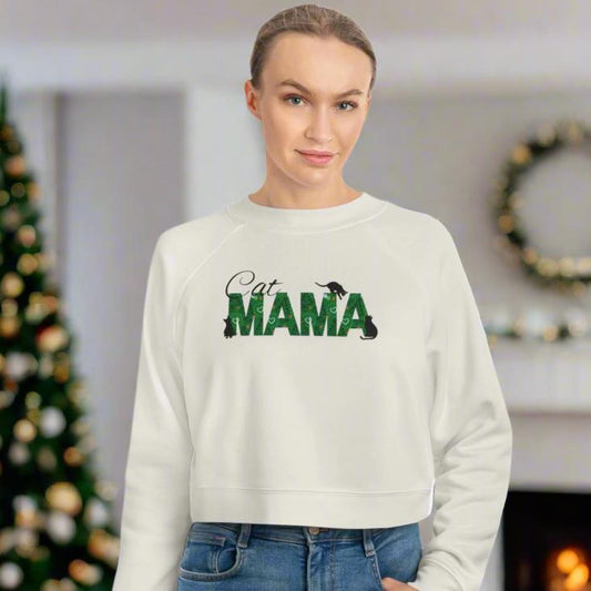 Christmas Cat Mama Women's Cropped Fleece Pullover