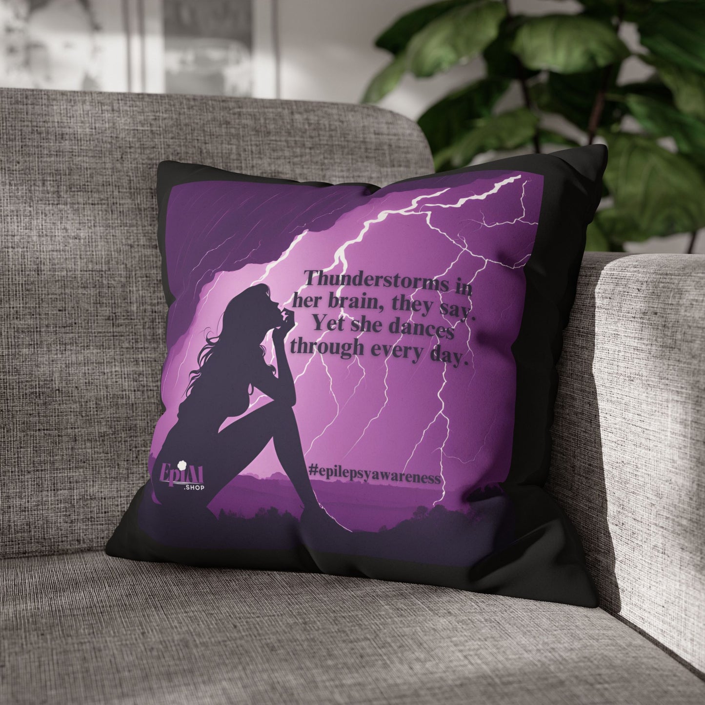 Empowerment Faux Suede Pillowcase - 'Thunderstorms in Her Brain' Design for Epilepsy Awareness