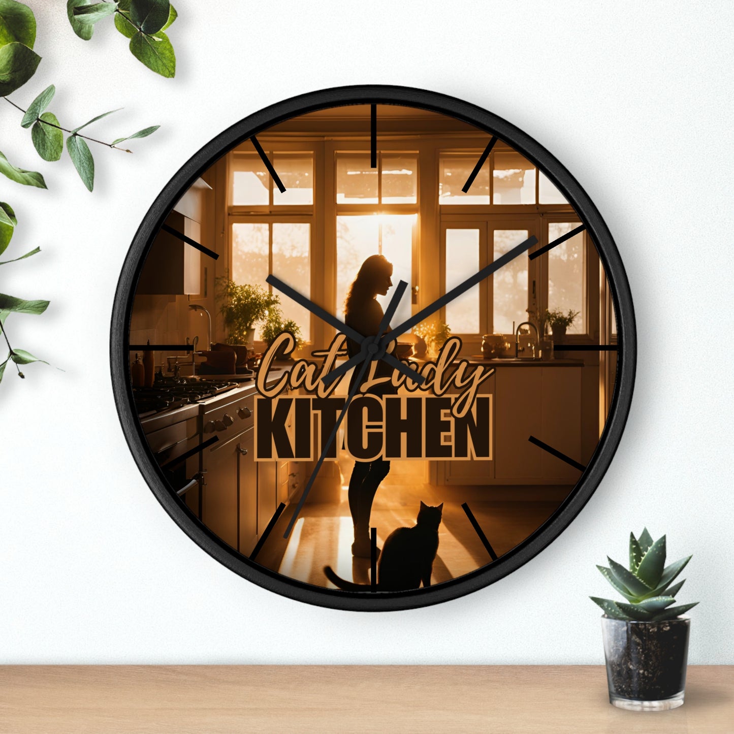 Brown Cat Lady Kitchen Wall Clock