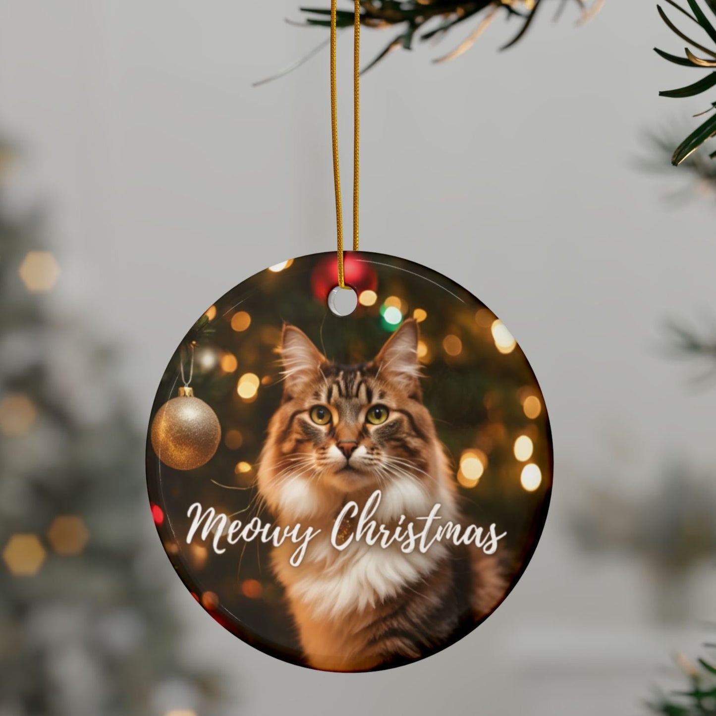 Meowy Christmas Ceramic Ornaments, 2-Side Print