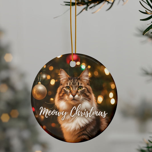 Meowy Christmas Ceramic Ornaments, 2-Side Print