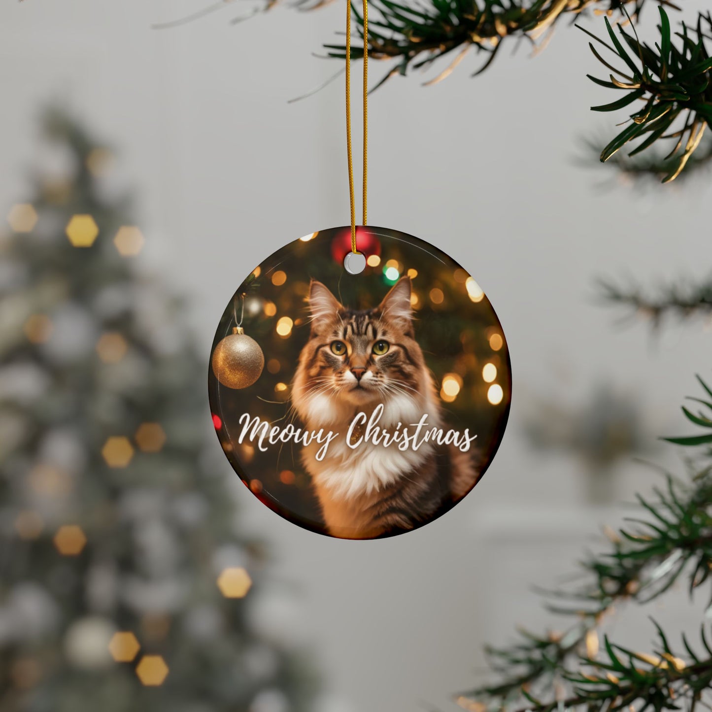 Meowy Christmas Ceramic Ornaments, 2-Side Print