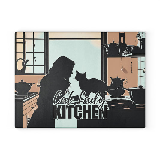 Cat Lady Kitchen Glass Cutting Board