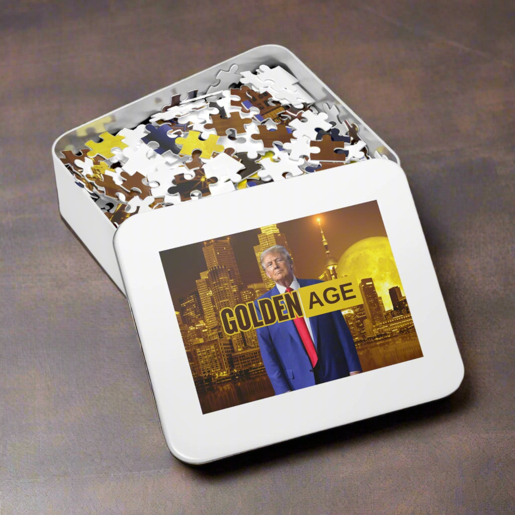 Trump's Golden Age Jigsaw Puzzle with Tin