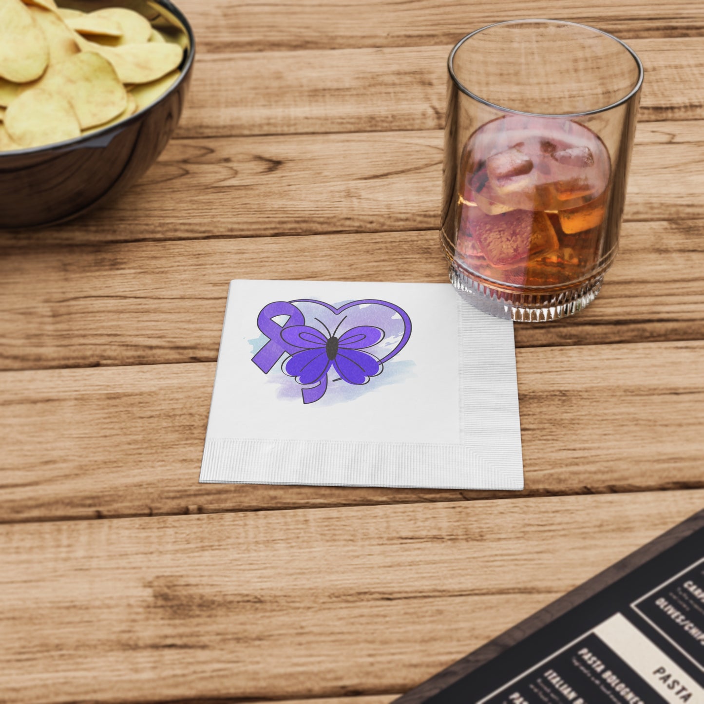 Simple Purple Butterfly Epilepsy Awareness White Coined Napkins