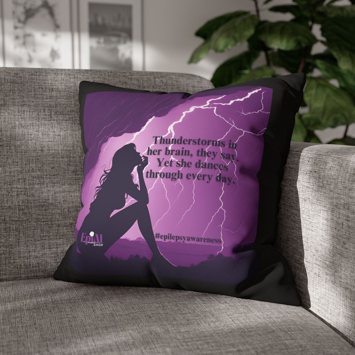 Empowerment Faux Suede Pillowcase - 'Thunderstorms in Her Brain' Design for Epilepsy Awareness