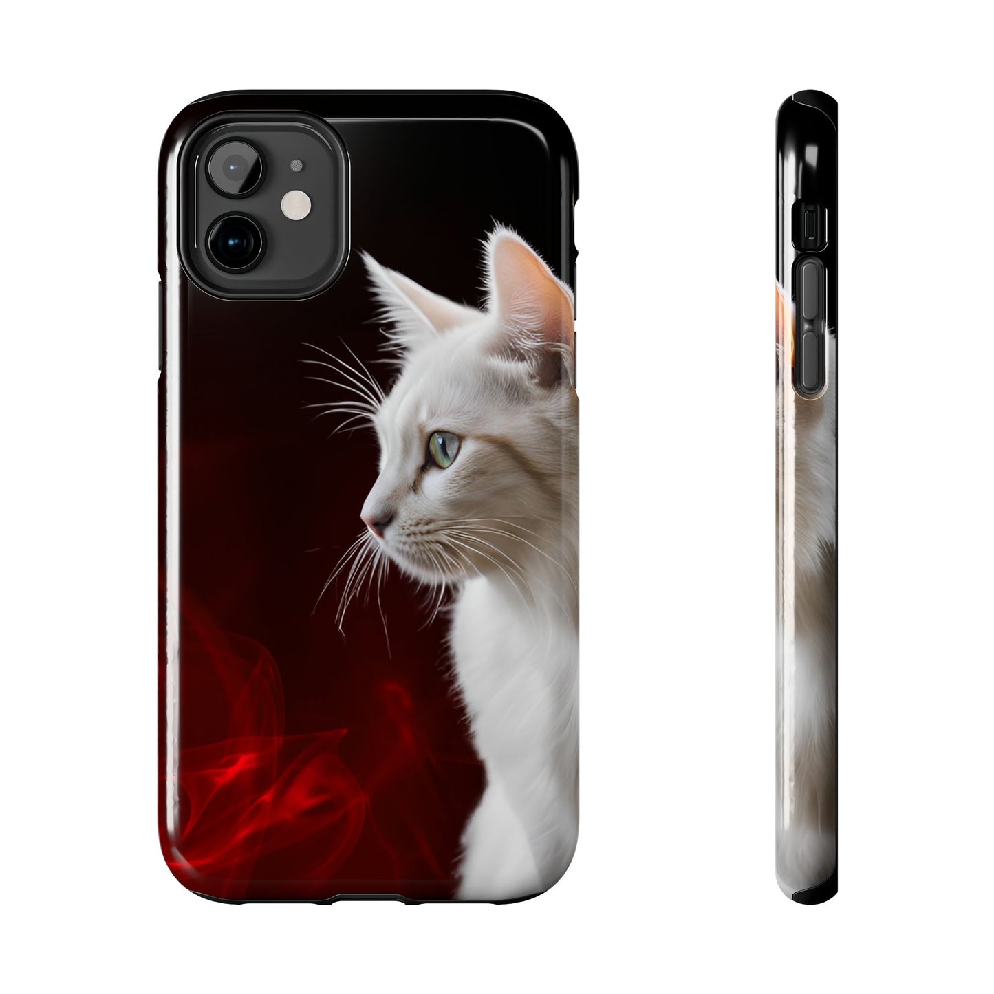 Stylish Tough Phone Case with White Cat Portrait - Perfect for Cat Lovers!