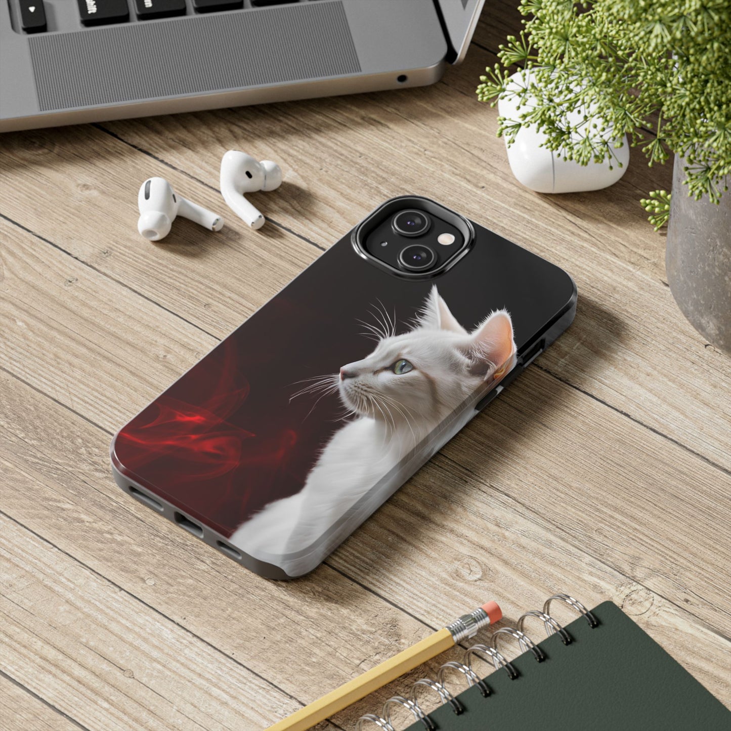 Stylish Tough Phone Case with White Cat Portrait - Perfect for Cat Lovers!