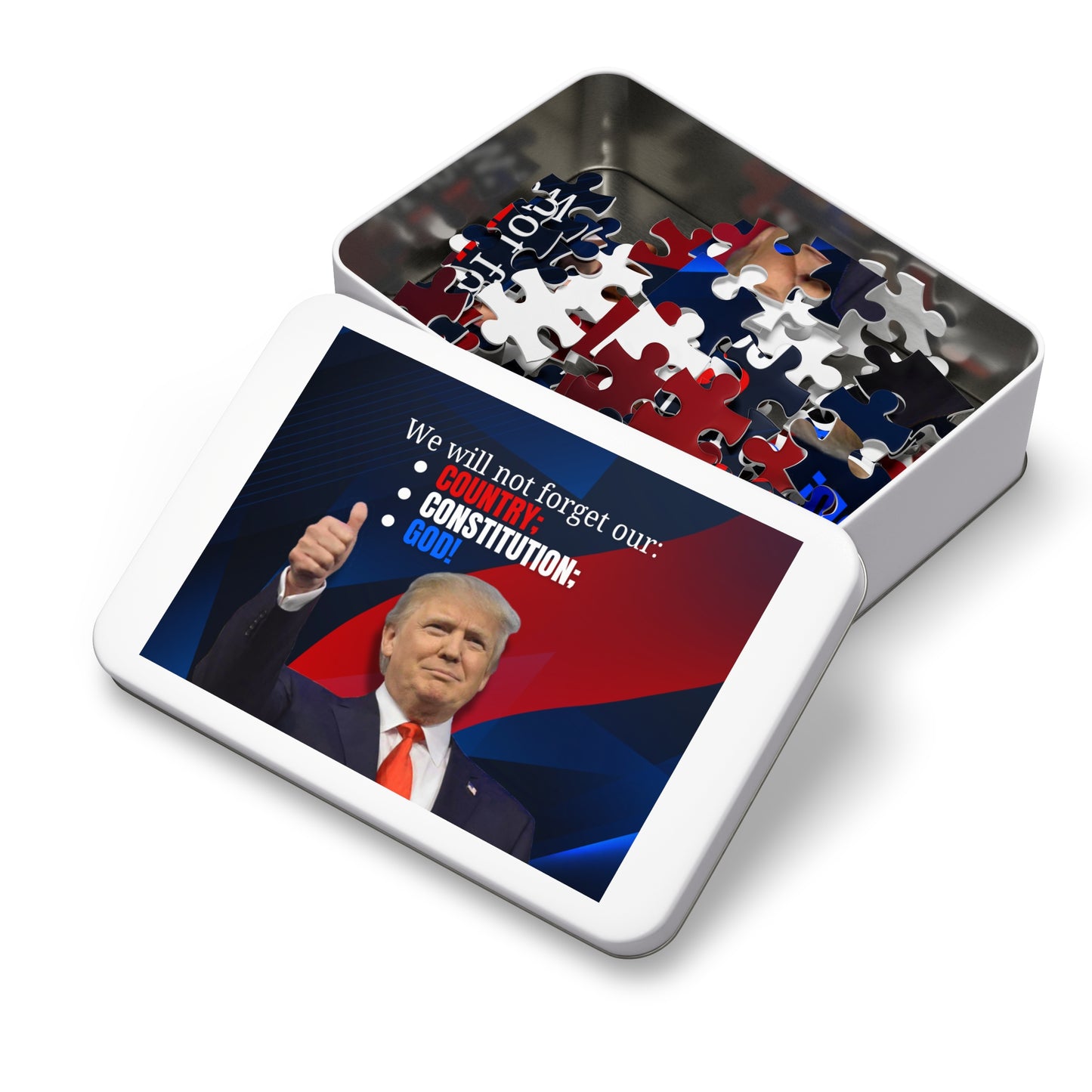 Donald Trump Jigsaw Puzzle with Tin