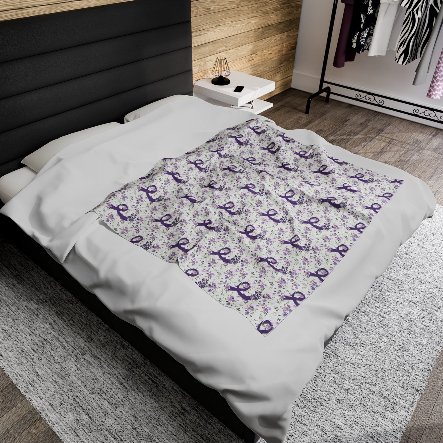 Purple Flowers Epilepsy Awareness Velveteen Plush Blanket