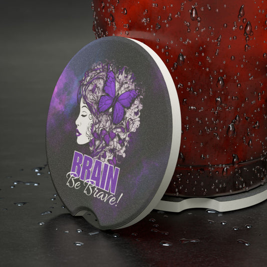 Purple Brain Be Brave Soapstone Car Coaster