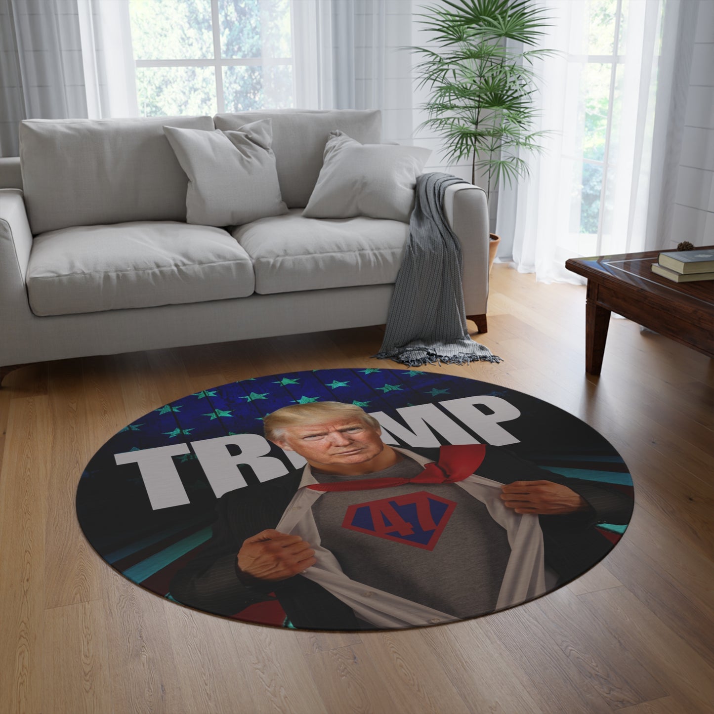 Trump Superhero Round Rug - Patriotic Home Decor