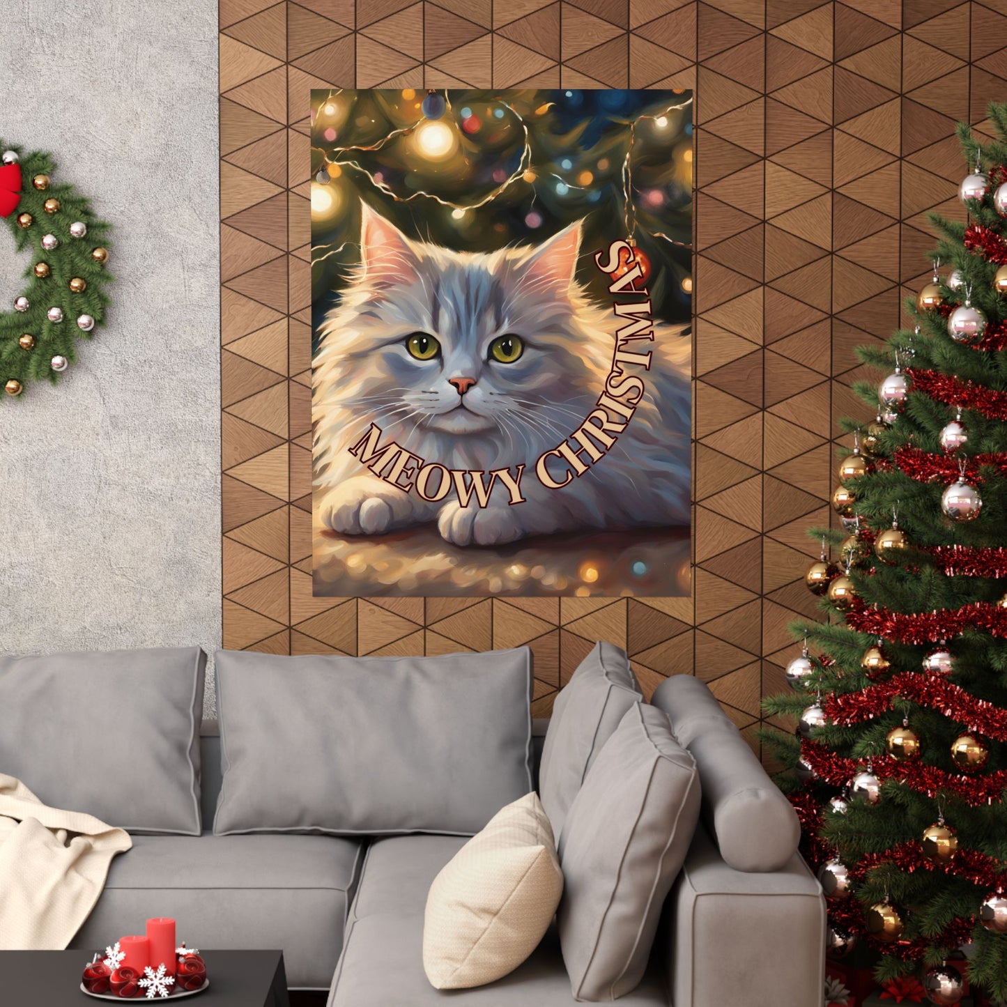 White Meowy Christmas Kitty Matte Vertical Posters